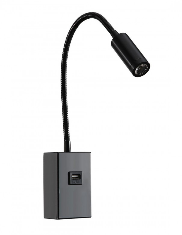 Aplique de pared con puerto USB negro