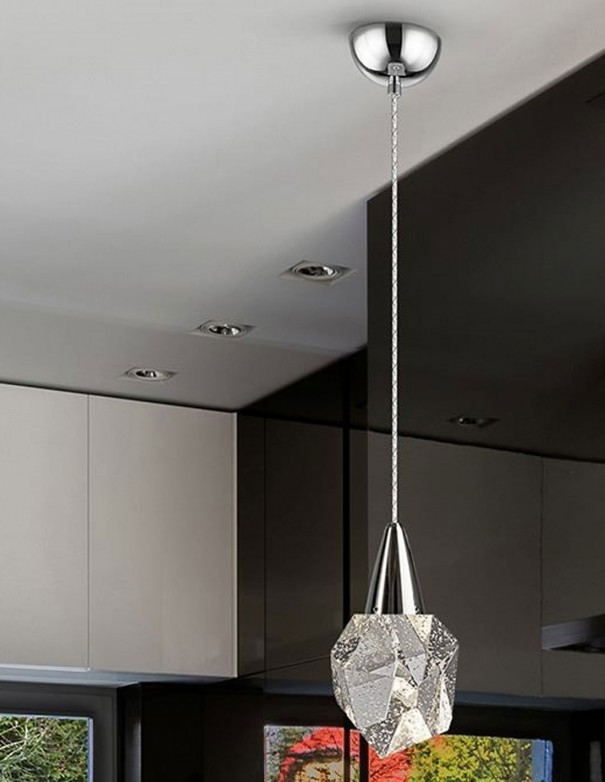 Lámpara colgante cromo tulipa cristal