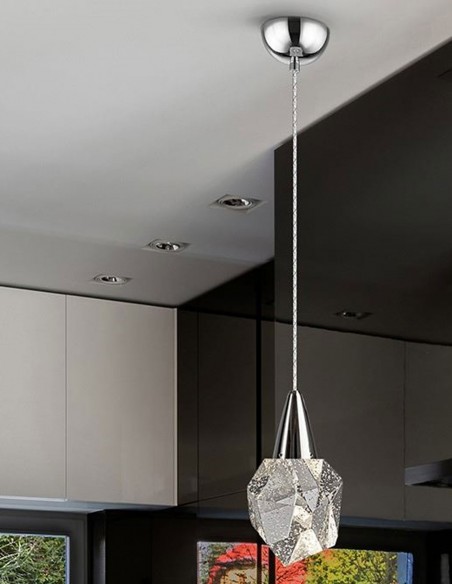 Lámpara colgante cromo tulipa cristal