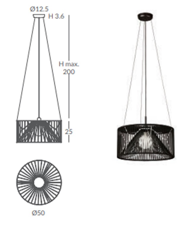 Lámpara de techo cuerda negra