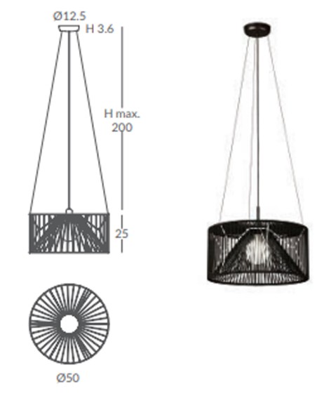 Lámpara de techo cuerda negra