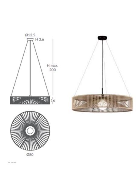 Lámpara de techo cuerda gris