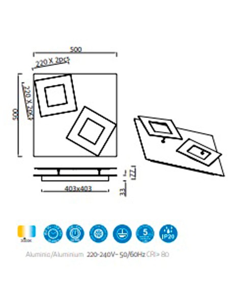 Mantra Dalia Plafón Blanco Oro Orientable