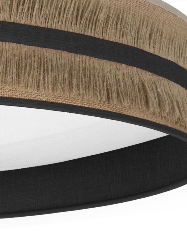 Lámpara pantalla con saco, pasamaneria y textil negro