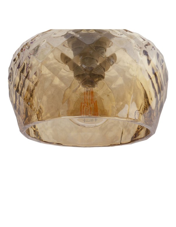 Lámpara de techo dorada con tulipa tallada ámbar