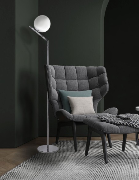 Lámpara de pie cromo con tulipa opal