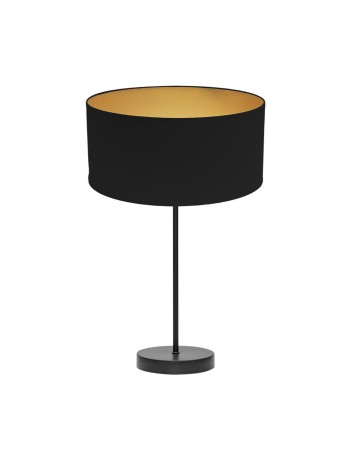 Lámpara rinconera negra con pantalla textil negra oro