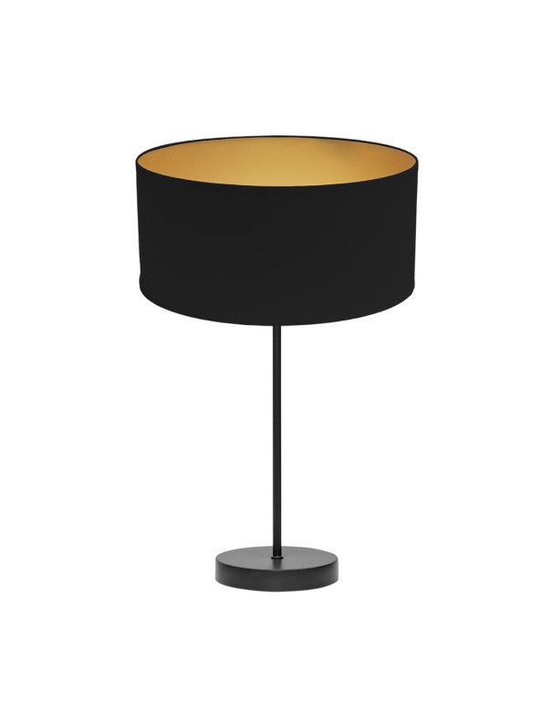 Lámpara rinconera negra con pantalla textil negra oro