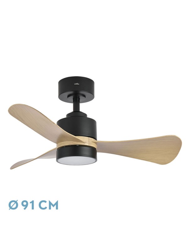 Zepelín Ventilador Negro Madera Clara Motor DC