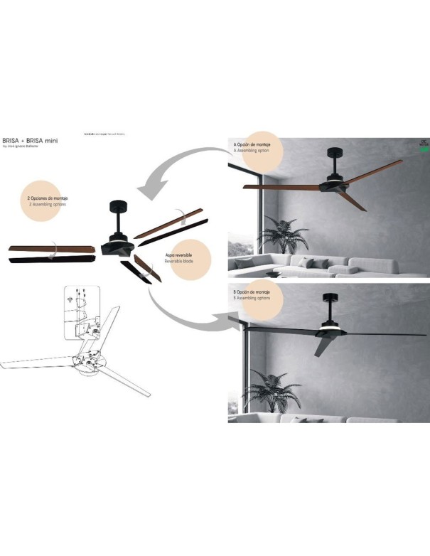 Brisa Ventilador Negro Madera Mantra...
