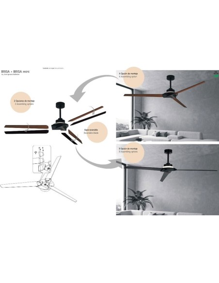 Brisa Ventilador Negro Madera Mantra 177 CM