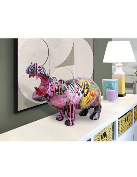 Figura hipopótamo poliresina grafiti