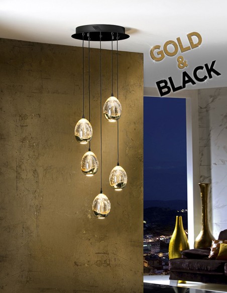 Rocío Lámpara 5 Luces Negro Oro Schuller