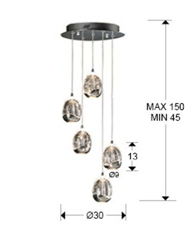 Rocío Lámpara 5 Luces Negro Oro Schuller