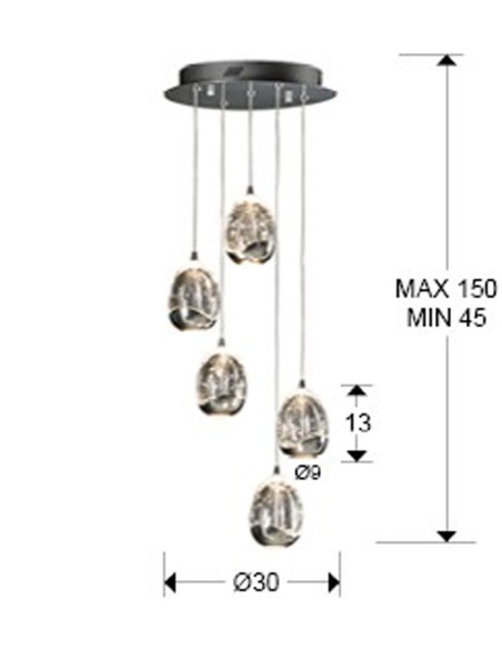 Rocío Lámpara 5 Luces Negro Oro Schuller