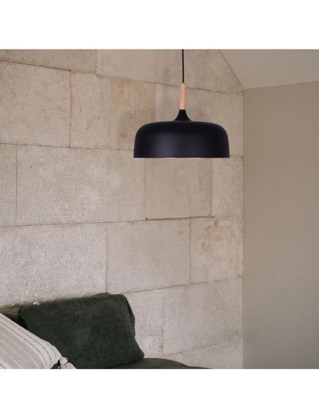 Luminaria de Techo Metal y Madera de 30 Negro Oro