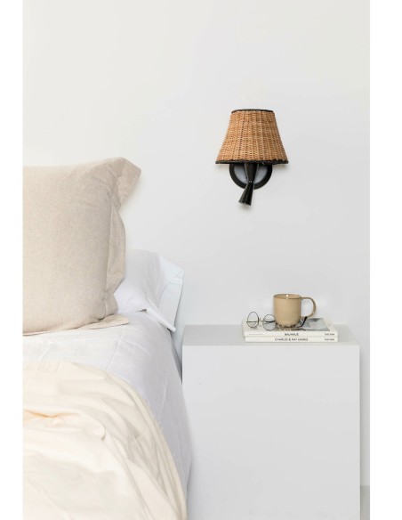 Aplique acero negro y ratán con lector