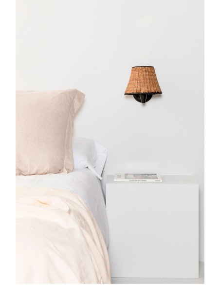 Aplique Acero Negro Pantalla Ratán