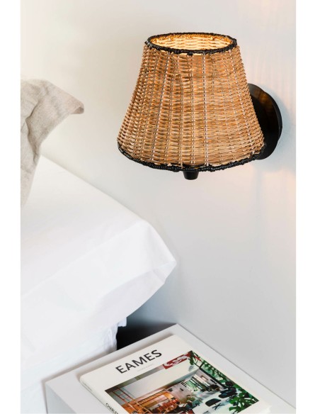 Aplique Acero Negro Pantalla Ratán