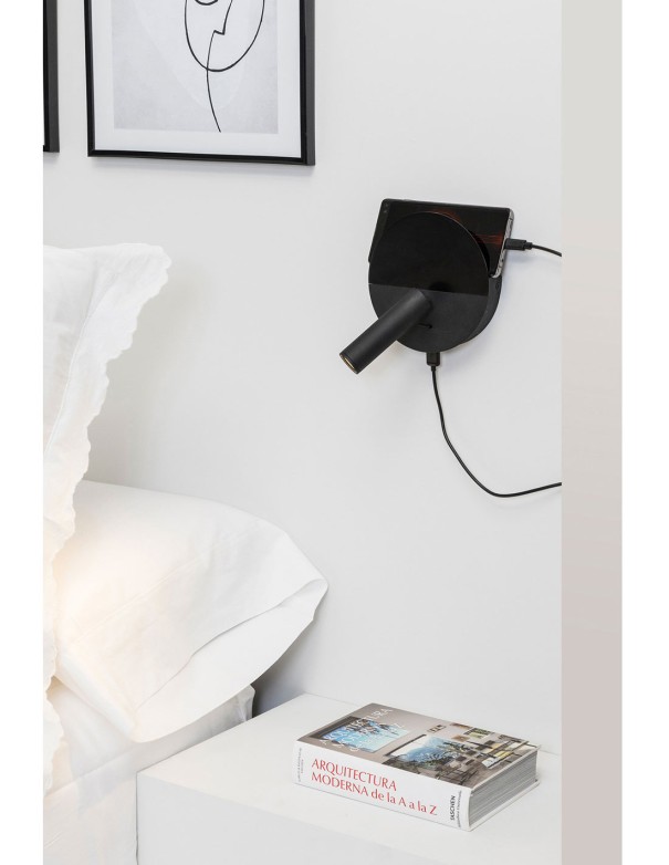 Aplique de Pared Negro Estantería USB