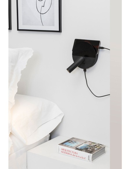 Aplique de Pared Negro Estantería USB