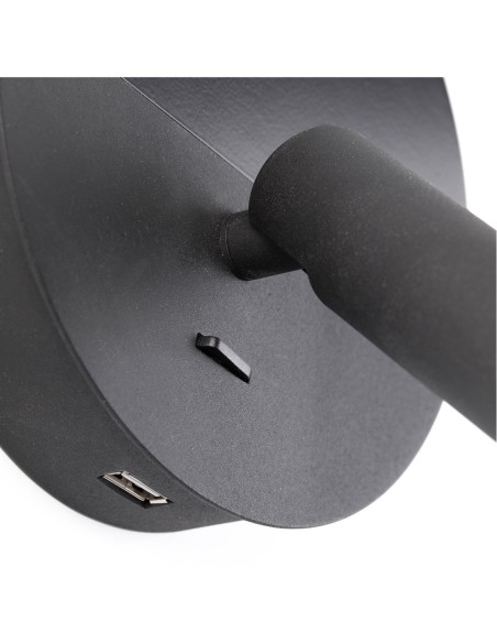 Aplique de Pared Negro Estantería USB