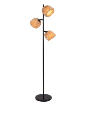 Lámpara de Pie Negro y Ratán