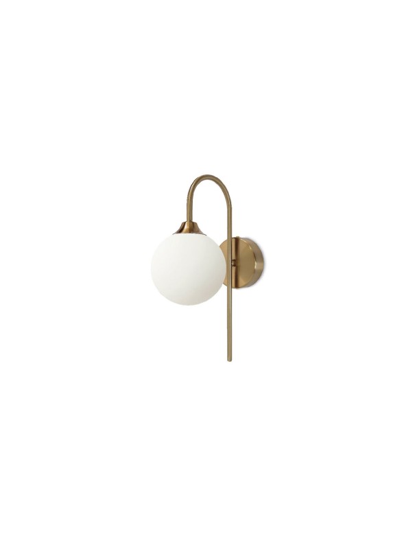 Aplique curvo dorado con tulipa de cristal