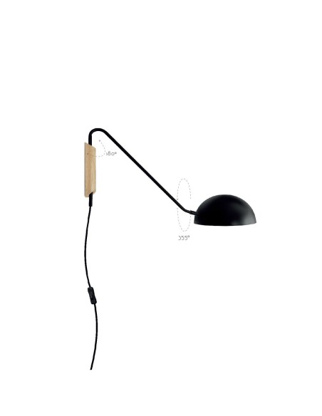 Aplique Brazo Alargado Madera y Metal Negro