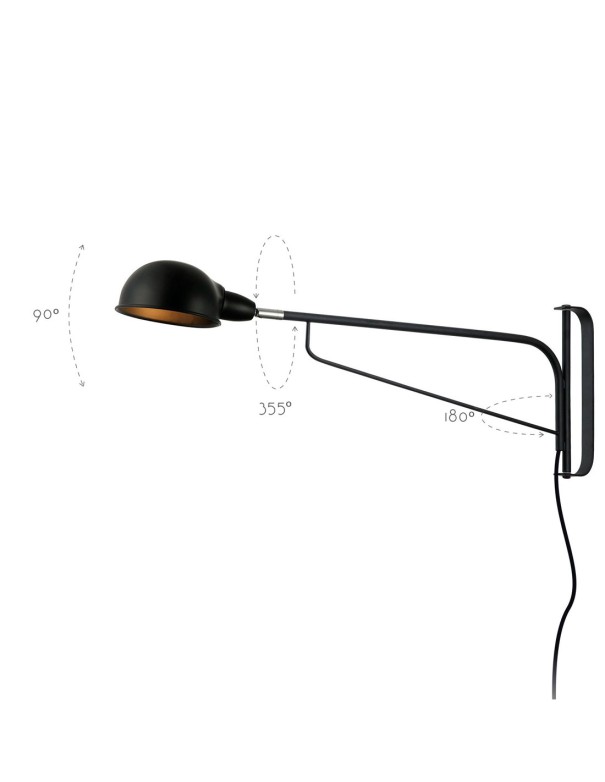 Aplique de Pared Largo Negro Interior...