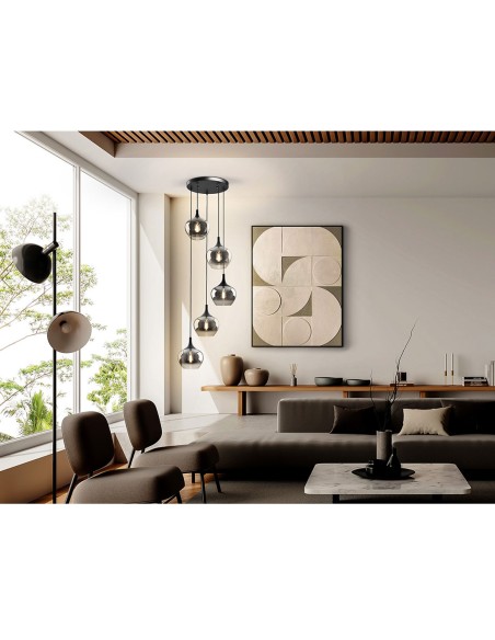 Lámpara Opaz 5 luces tulipas Smoke degradadas