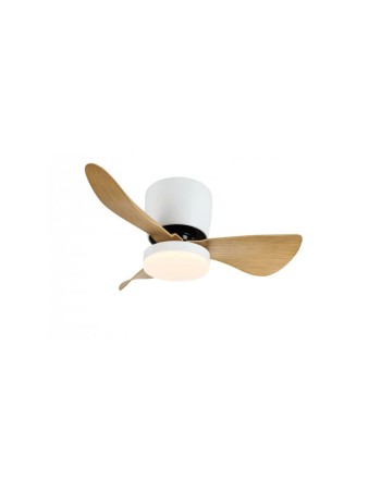 Ventilador plafón pequeño blanco y madera