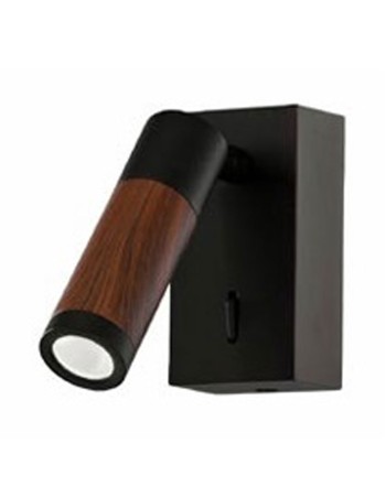 Aplique de pared foco negro madera oscura