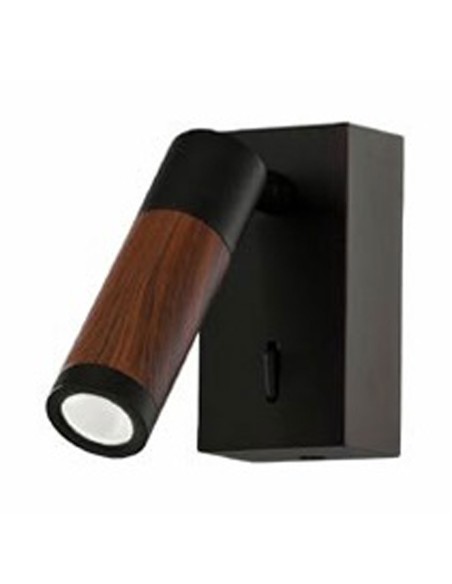Aplique de pared foco negro madera oscura