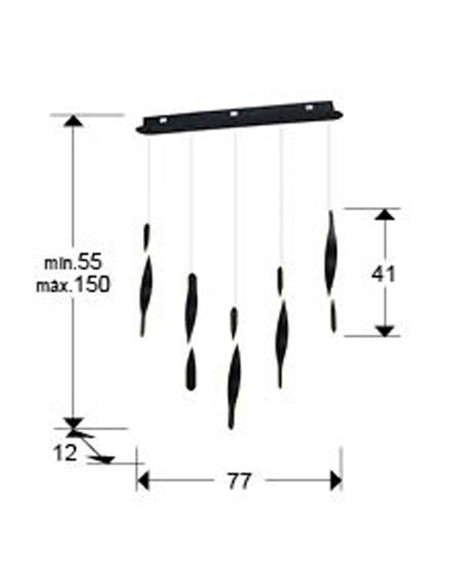 Twist Lámpara de Techo Negra 5 Luces Schuller