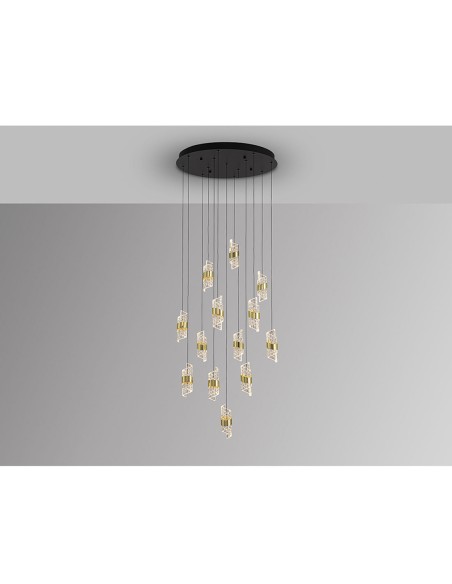 Iliada Lámpara 13 Luces Negro Oro Dimable Schuller