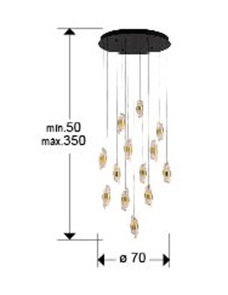 Iliada Lámpara 13 Luces Negro Oro Dimable Schuller
