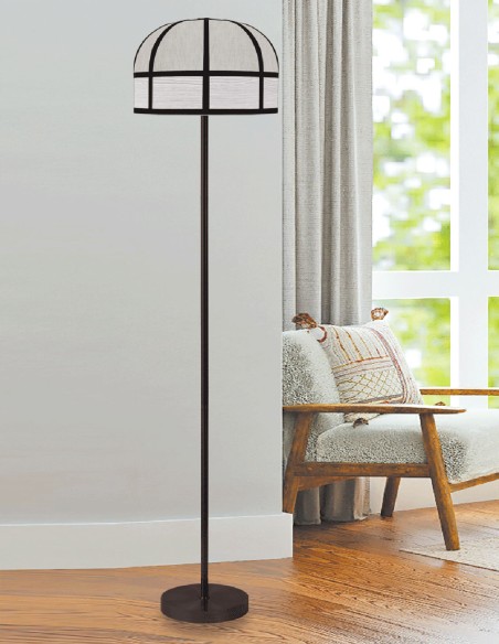 Lámpara de Pie Pantalla Textil + Wood Ceniza