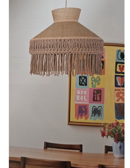 Lámpara Colgante Caña y Flecos Macramé