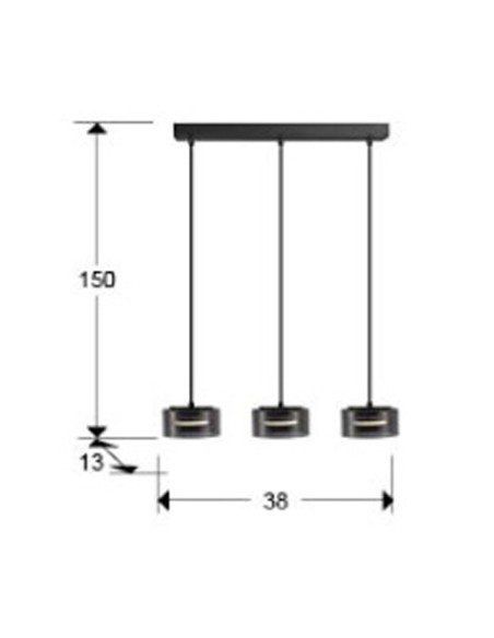 Olaia Lámpara Lineal 3 Luces Negro Smoke