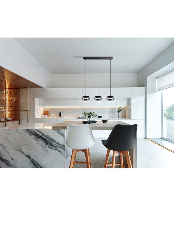 Olaia Lámpara Lineal 3 Luces Negro Smoke