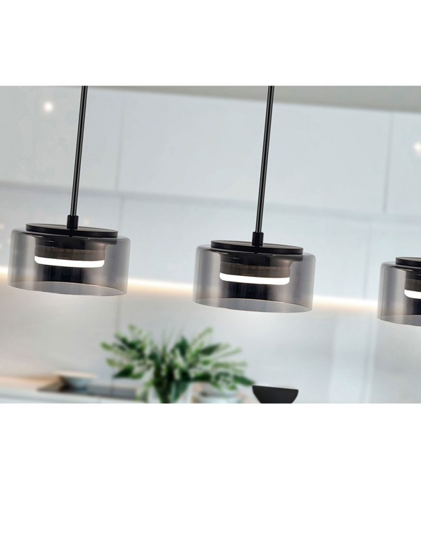 Olaia Lámpara Lineal 3 Luces Negro Smoke