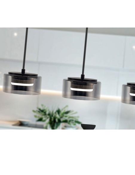 Olaia Lámpara Lineal 3 Luces Negro Smoke