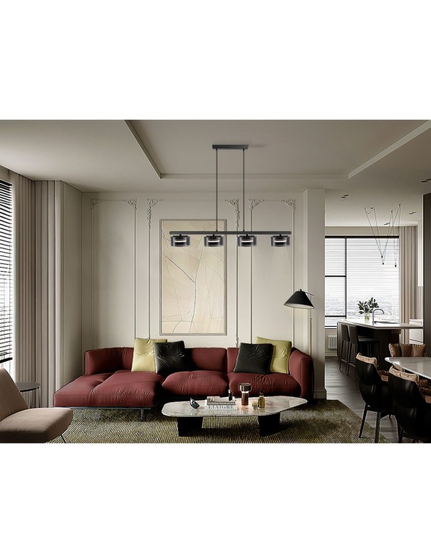 Olaia Lámpara Lineal 4 Luces Negro Smoke