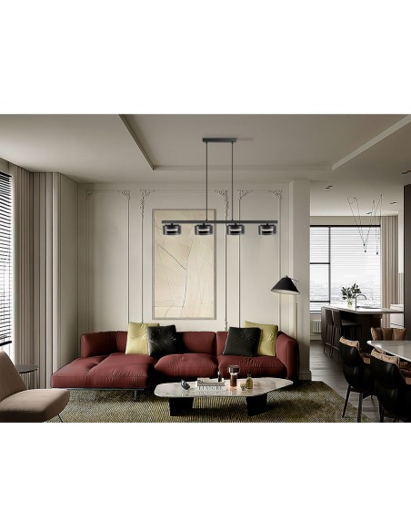 Olaia Lámpara Lineal 4 Luces Negro Smoke