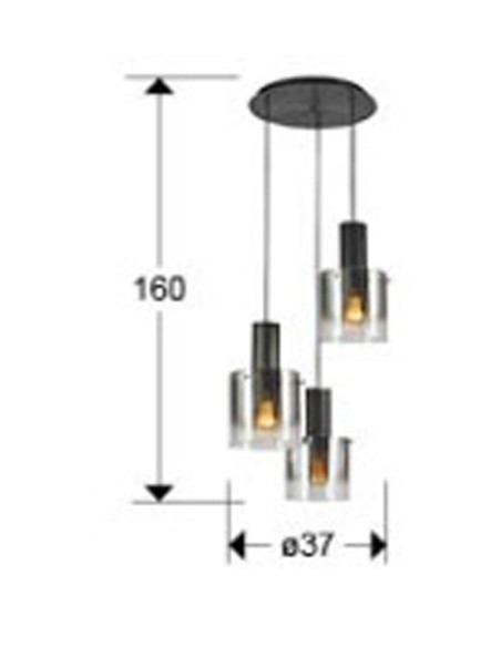 Venize Lámpara Plafón 3 Alturas Negro Smoke Schuller
