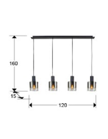 Venize Lámpara Lineal 4 Luces Negro Smoke Schuller