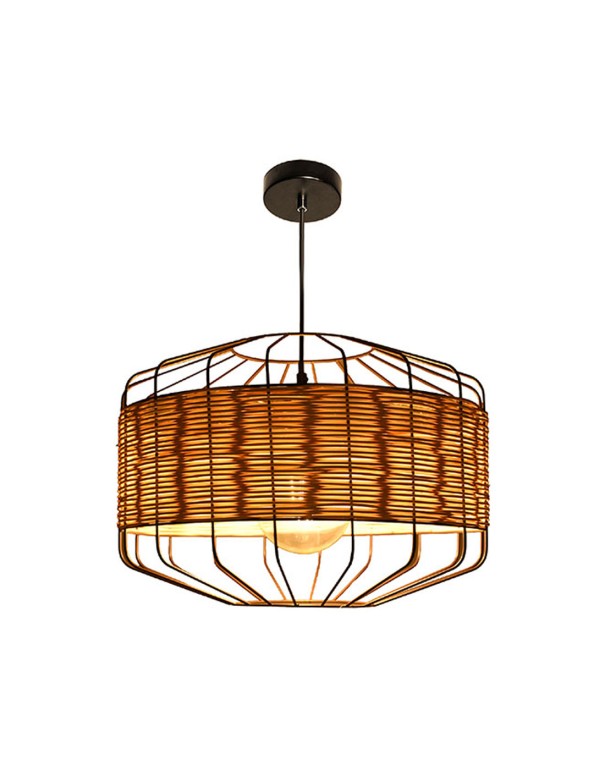 Lámpara Colgante Varilla Marrón y Ratán