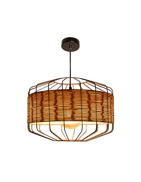 Lámpara Colgante Varilla Marrón y Ratán