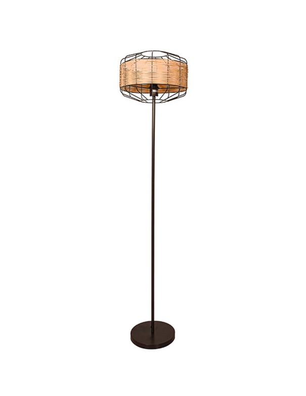 Lámpara de Pie Retro Marrón y Ratán